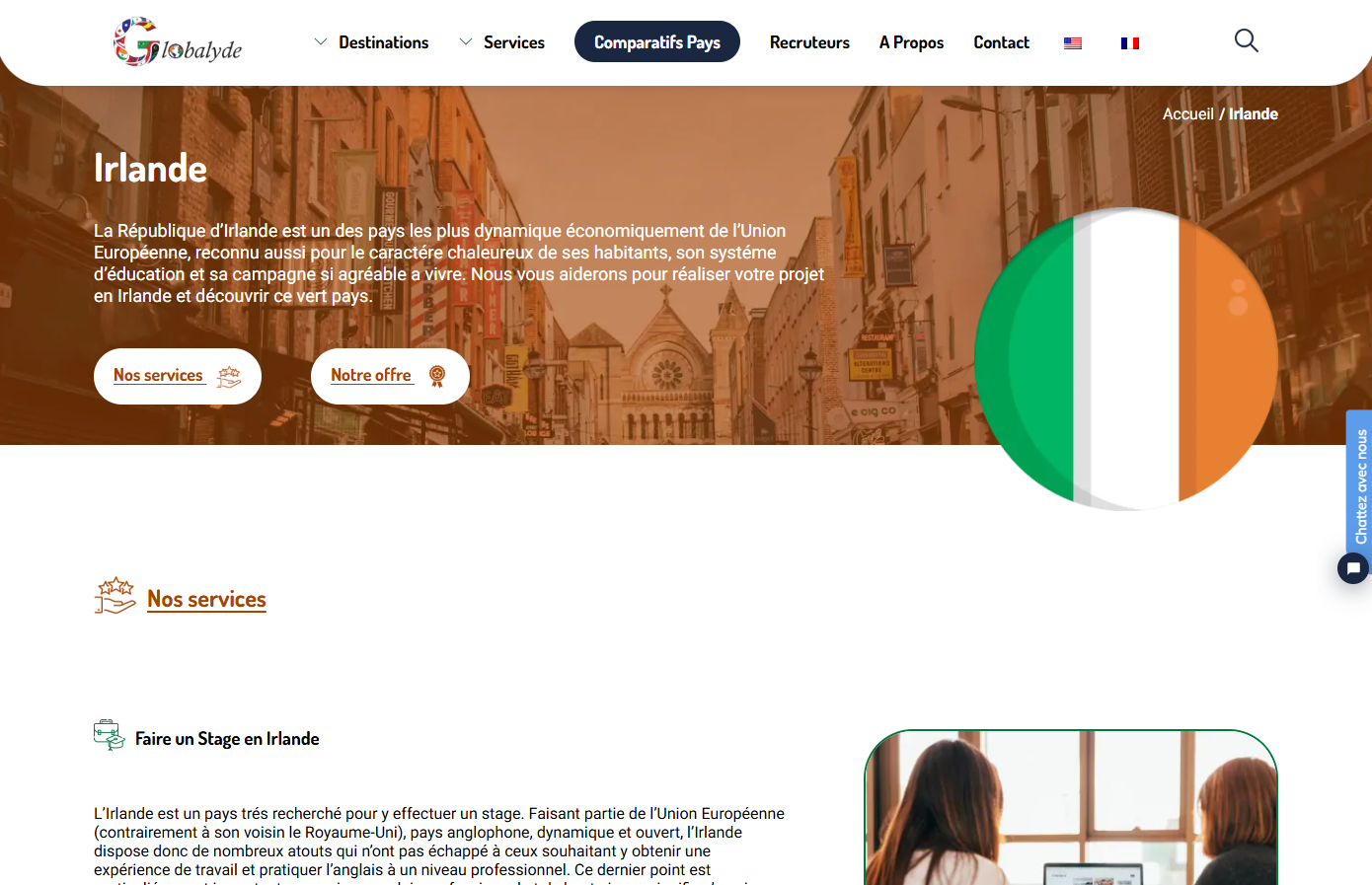 Page de la destination Irlande