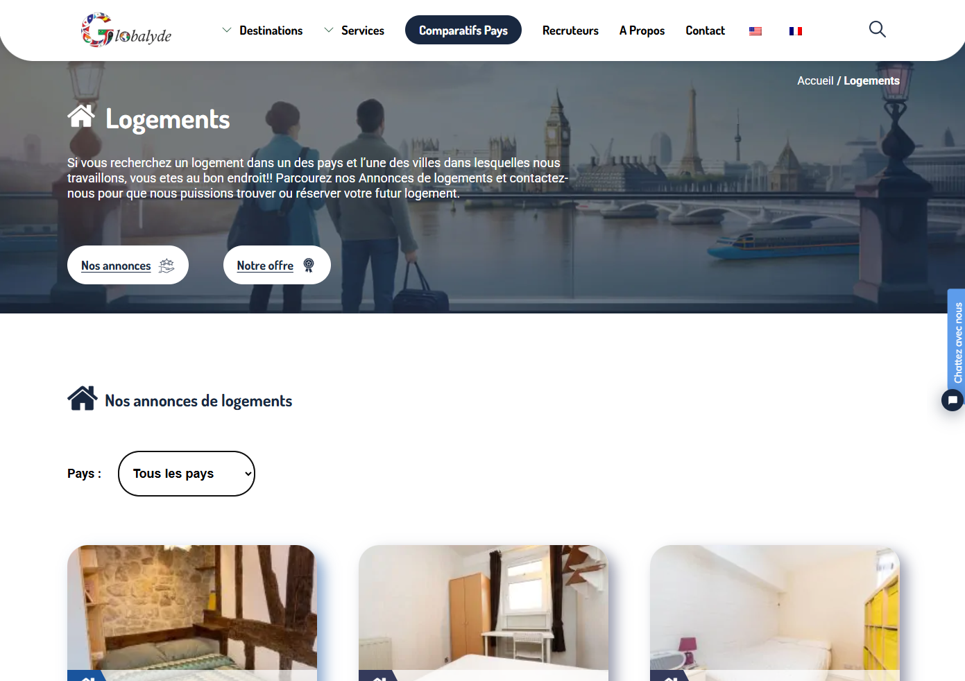 Page des annonces de logements