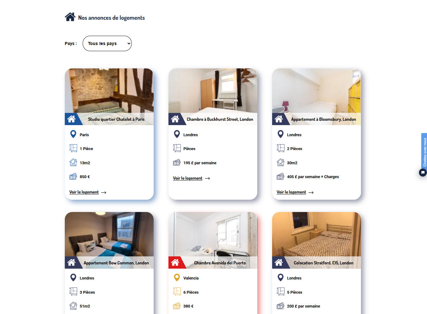 Page des annonces de logements (suite)