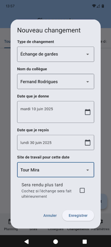Création d'un changement