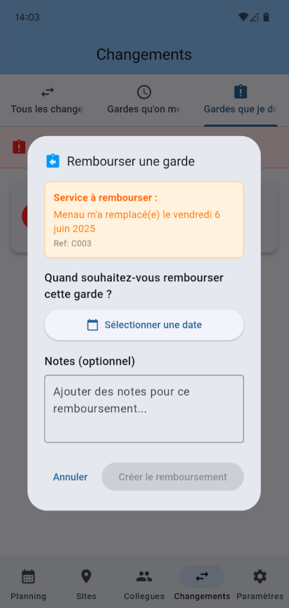 Remboursement d'une garde